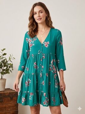 Sezane Aure Silk Tiered Floral Dress , size M/L